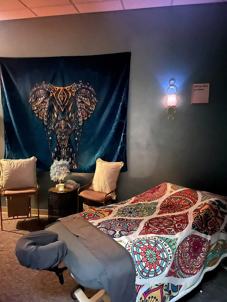 Treatment room with elephant mandala tapestry