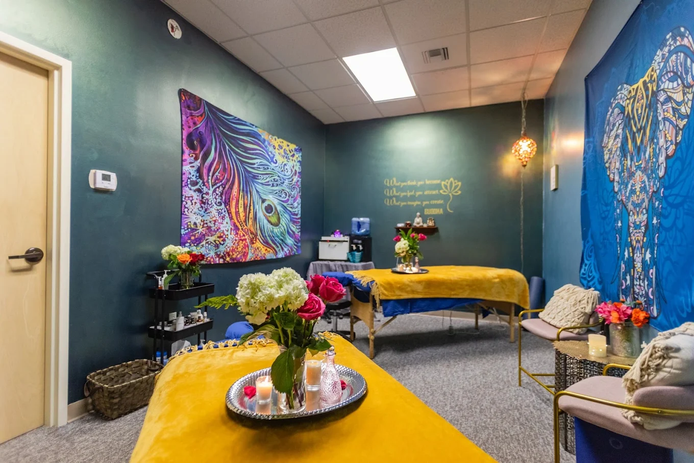 Om massage therapist with hot stones