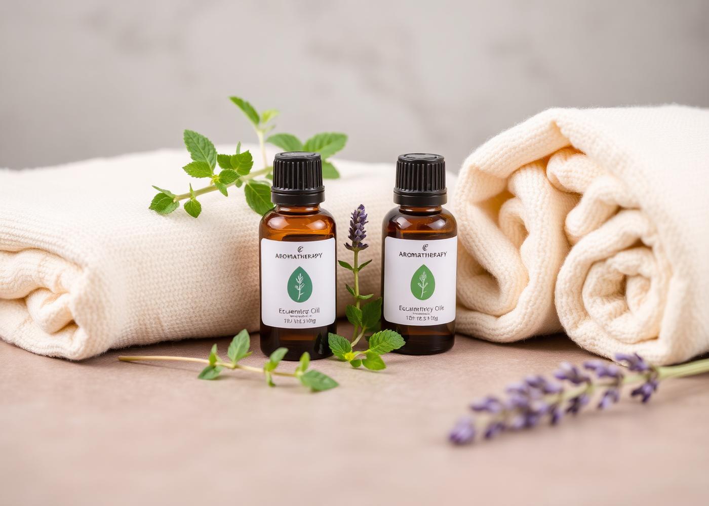 Eucalyptus, mint and lavender essential oils for therapeutic massage
