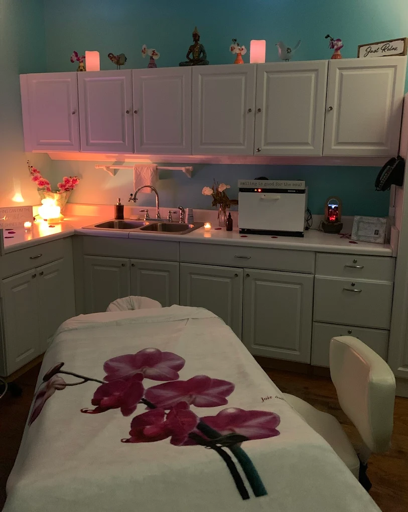 Serene spa room with candles and ocean view in Destin, Florida