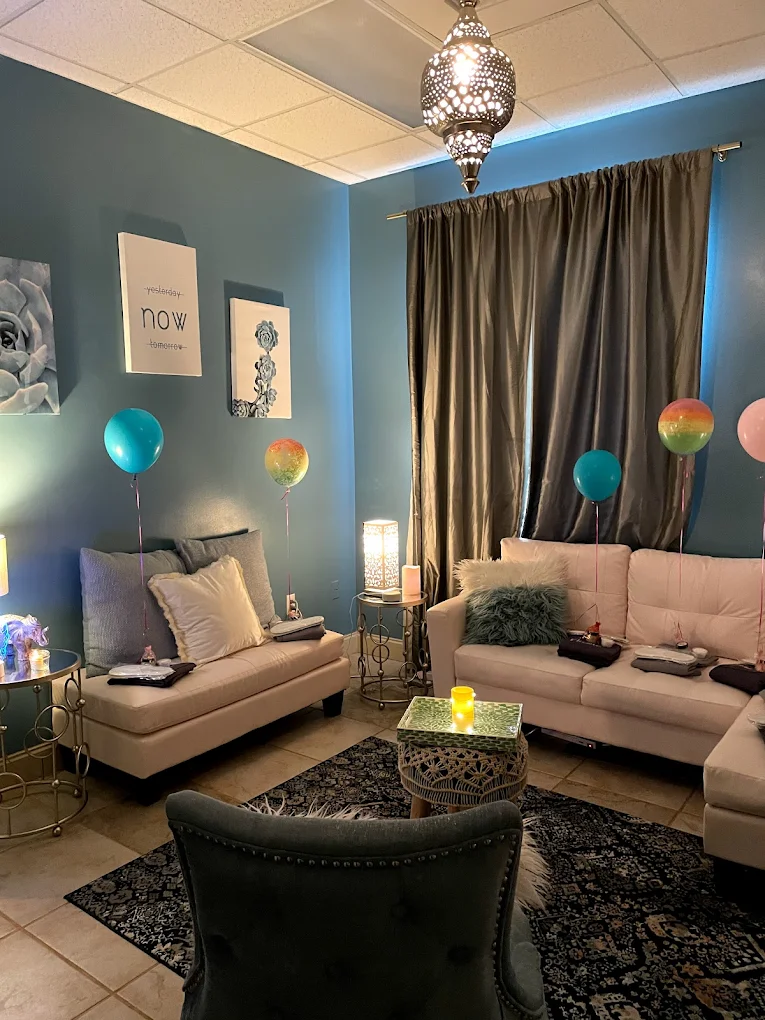 Private spa party setup with balloons
